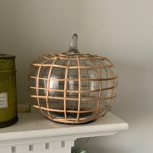 Glass pumpkin woven straw large fall autumn 🍂 home decor Thanksgiving table